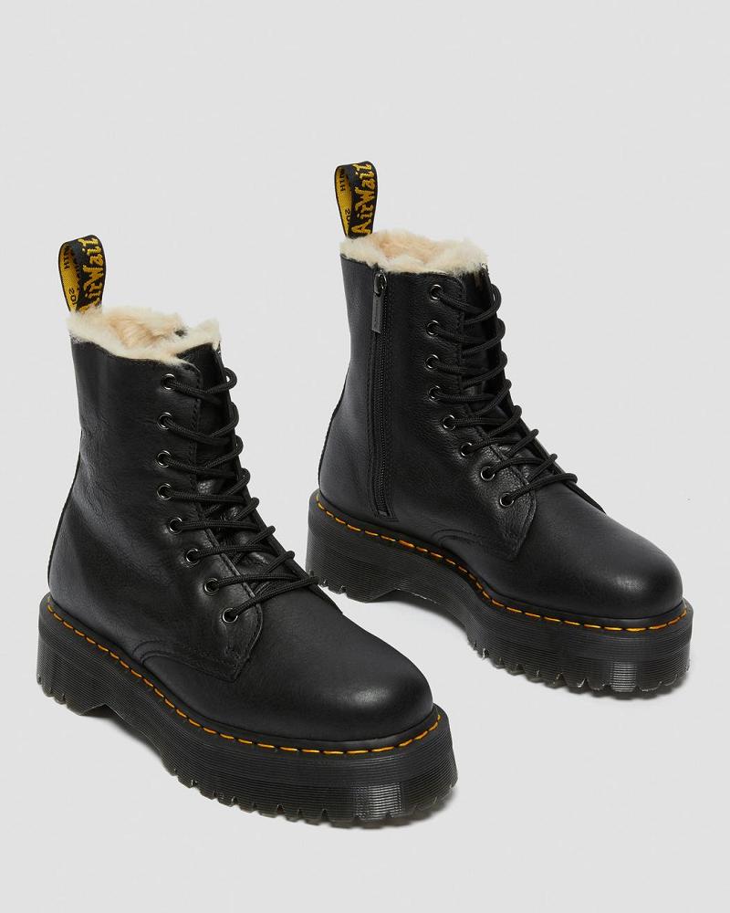 Black Men's Dr Martens Jadon Leather Faux Fur Lined Platform Winter Boots | CA 577ILH